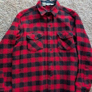 Vintage 80's 90's WOOLRICH Wool Red Plaid Button Up Flannel Size Large